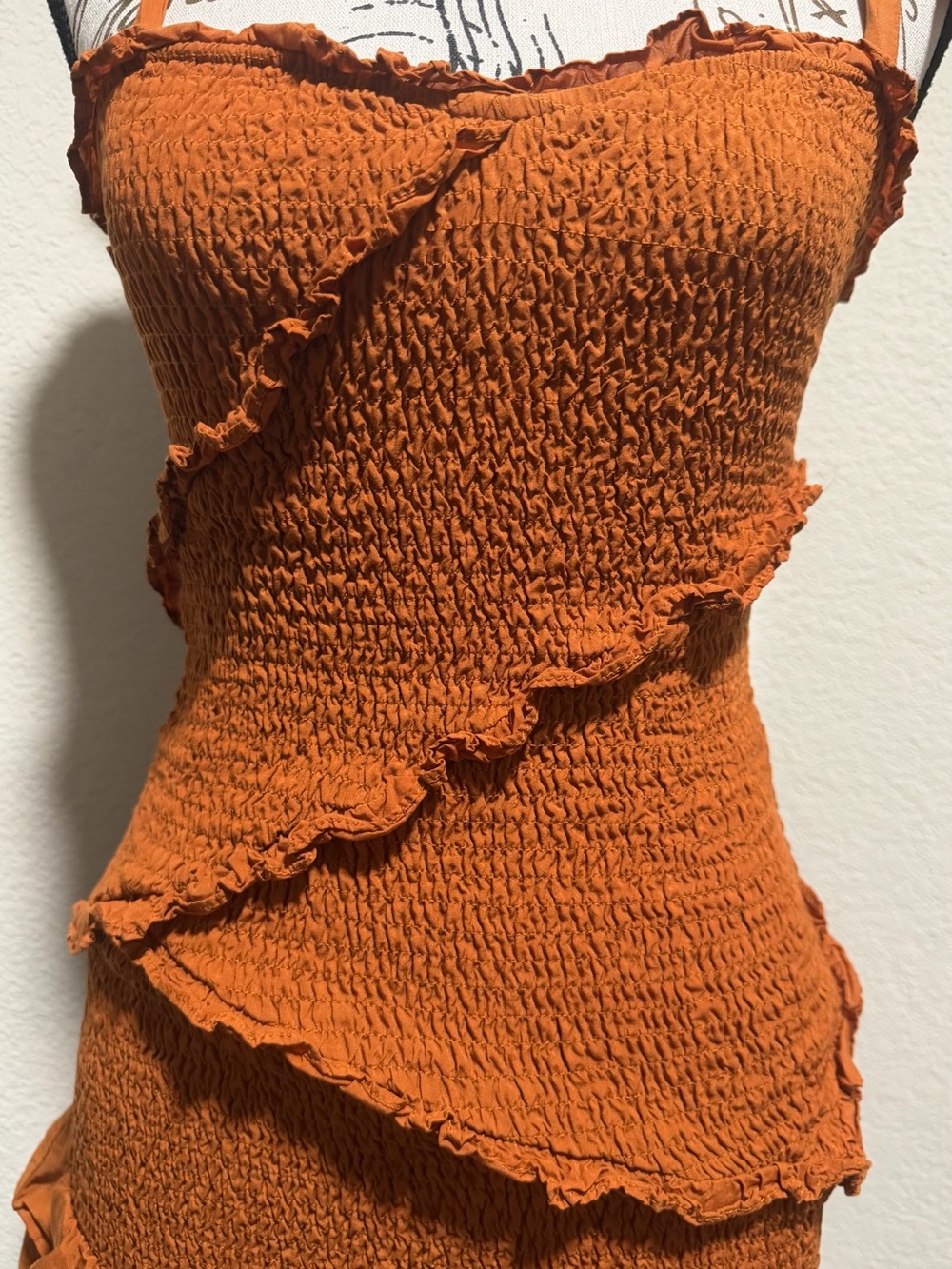 Astr Rust Orange Smocked Ruffle Mini Dress - Picture 8 of 11